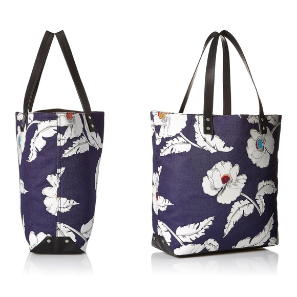 Jack Spade Poppy Floral Navy Canvas and Leather Tote Bag - Picture 2 of 12